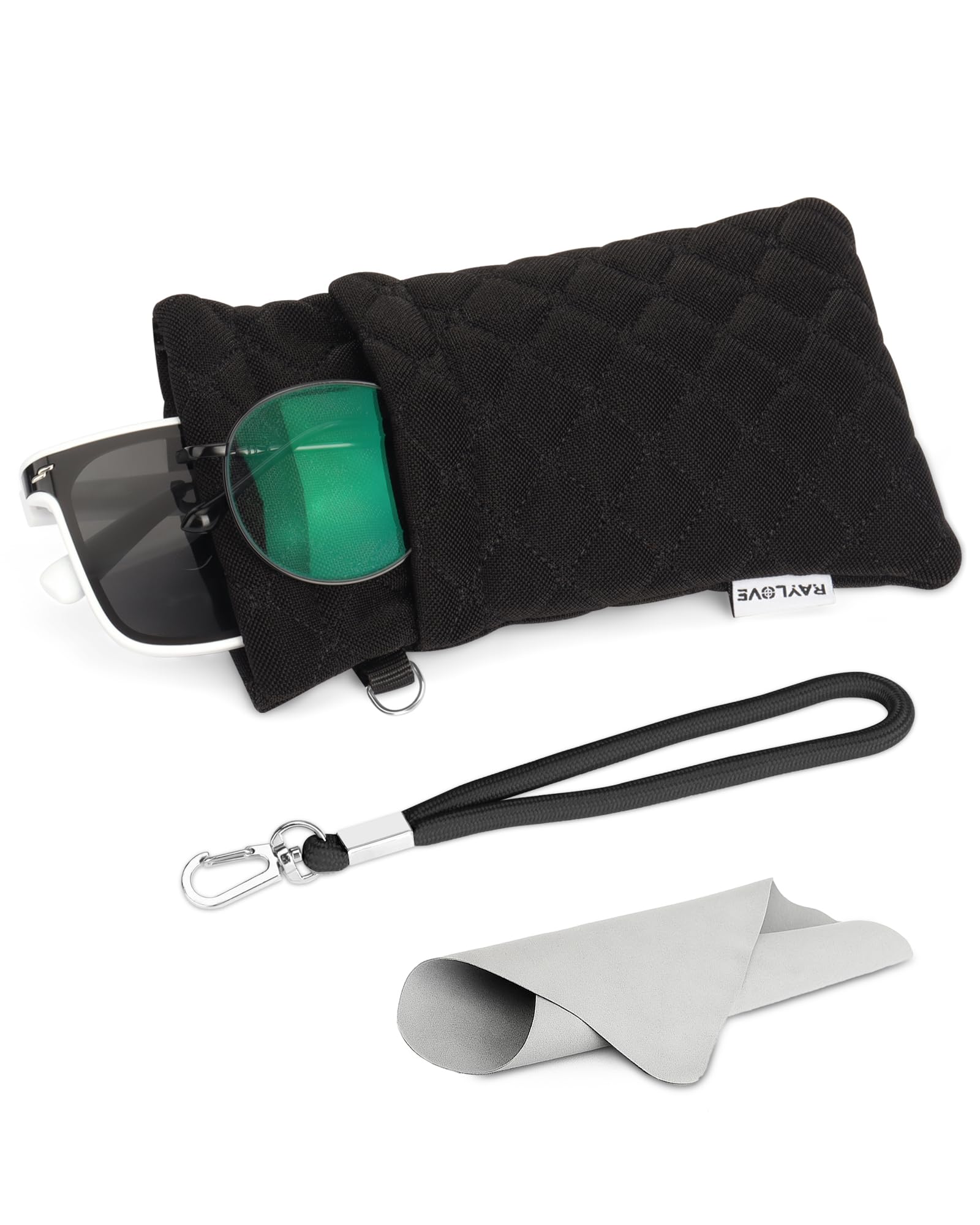 Double Glasses Case Soft Eyeglass Cases with Cleaning Cloth Squeeze Top Sunglasses Case Glasses Pouch for Women Men-image-20