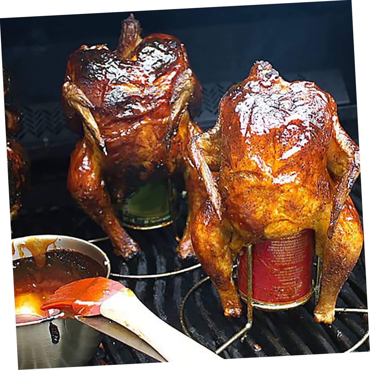 FONDOTIN 2Pcs Practical Stainless Steel Beer Can Chicken Rack Durable BBQ Chicken Holder for Grilling Oven Smoker for Roasting Chicken Duck and More