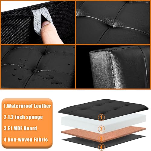 Miniatura 4 de Bsketa Otomana de almacenamiento, taburete plegable con asiento acolchado de espuma más gruesa, banco otomano de almacenamiento de cuero, reposapiés