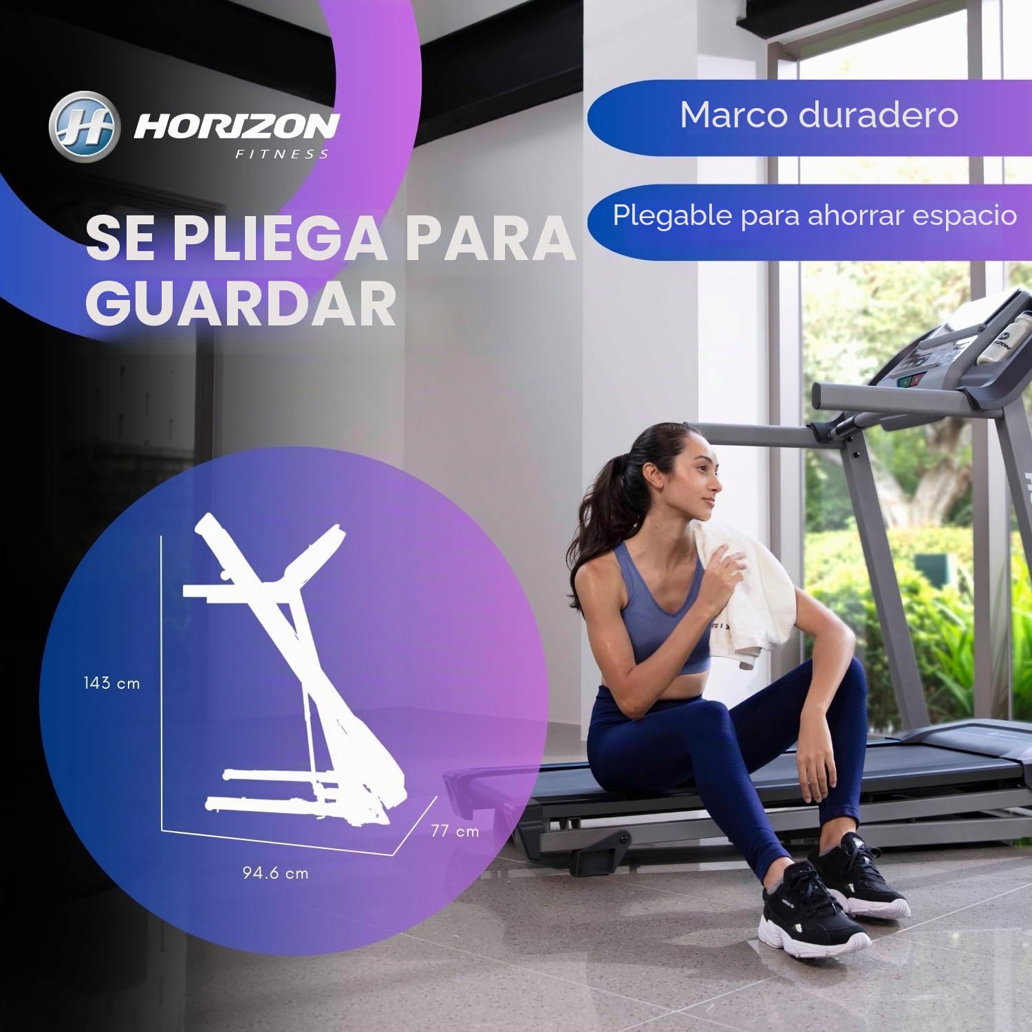 Cintas DE Correr Horizon – hasta 20 KM/H, INCLINACIÓN AUTOMÁTICA, AMORTIGUACIÓN Variable, Bluetooth con ZWIFT Y KINOMAP, DISEÑO Plegable Y SILENCIOSO