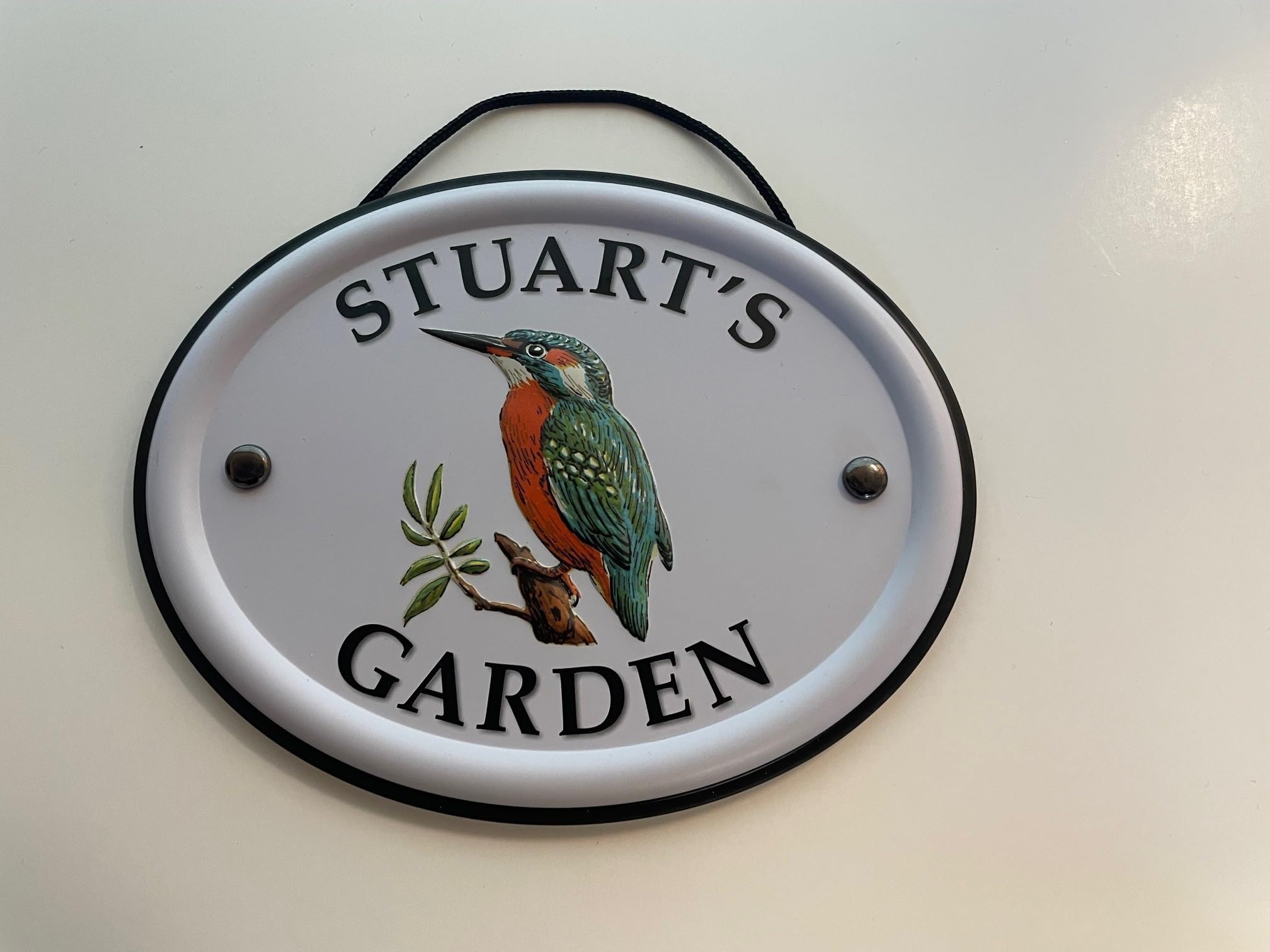 Personalised Embossed Metal Garden Sign 12x15cm – British Bird Design – Outdoor Decorative Hanging Garden Plaque – Weatherproof Metal Sign for Garden Walls Fences or Sheds (Stuart) — image 1