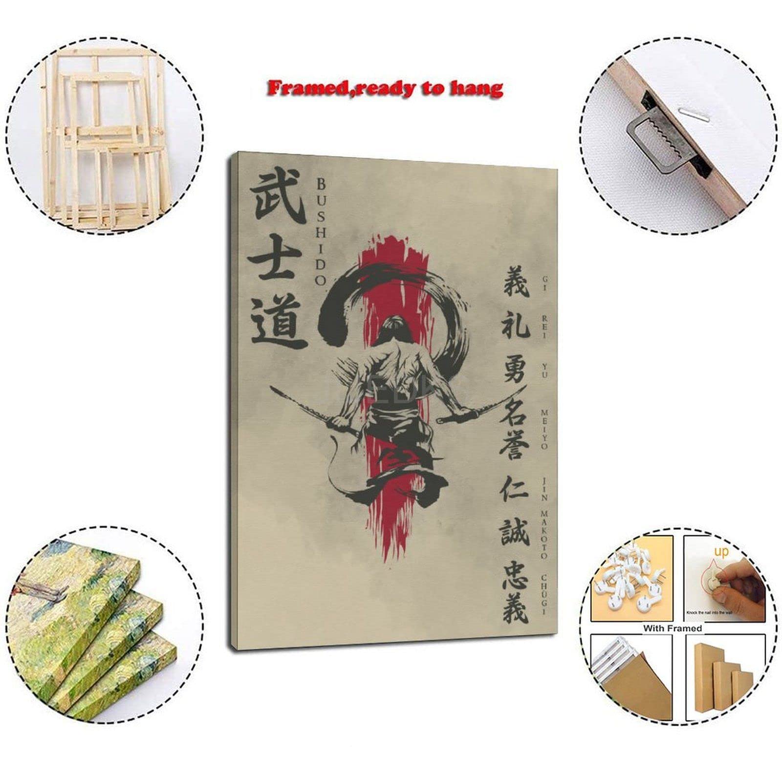 Poster Toile Sept Vertus Du Bushido - Décoration Japonaise - 30x45cm Sans Cadre - Résistant à L'eau