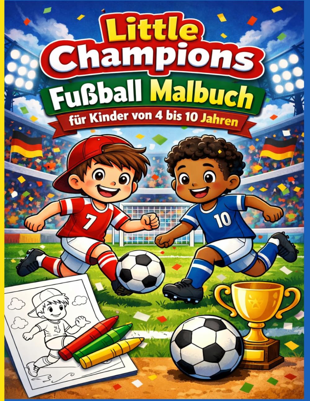 Little Champions Fußball Malbuch für Kinder von 4 bis 10 Jahren: Spaßige und einfache Fußball Motive | Spieler, Tore und Spielszenen für Jungen und Mädchen