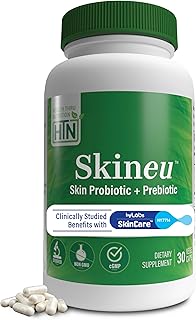 Health Thru Nutrition Skineu - Skin Probiotic + Prebiotic | Supports Skin Hydration & Elasticity | Clinically Studied Ingredients |3rd Party Tested, Non-GMO & Gluten-Free | 30 VegeCapsules