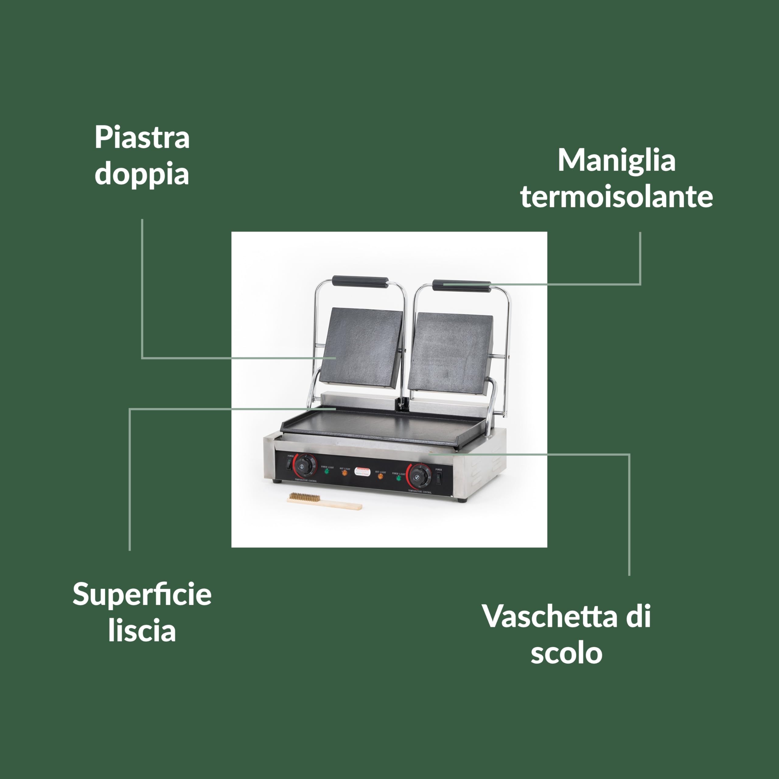Ristoattrezzature - Piastra Panini Elettrica Doppia - Liscia/Liscia - Griglia Professionale per Ristoranti e Bar - 57x37x21 cm - 3.6 kw