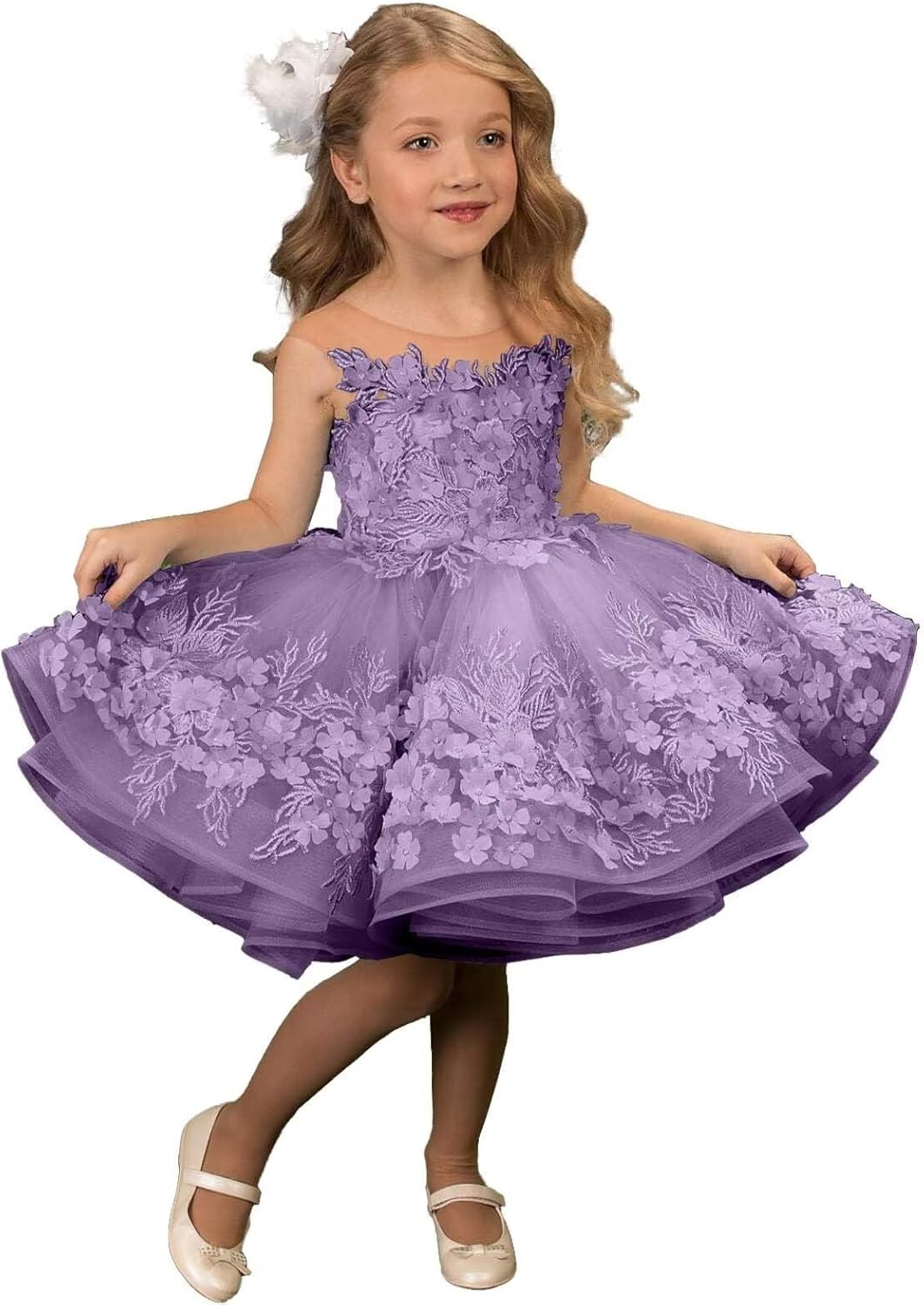 Flower Girl Dresses for Wedding Short Pageant Dresses for Girls Butterfly Applique First Communion Dress