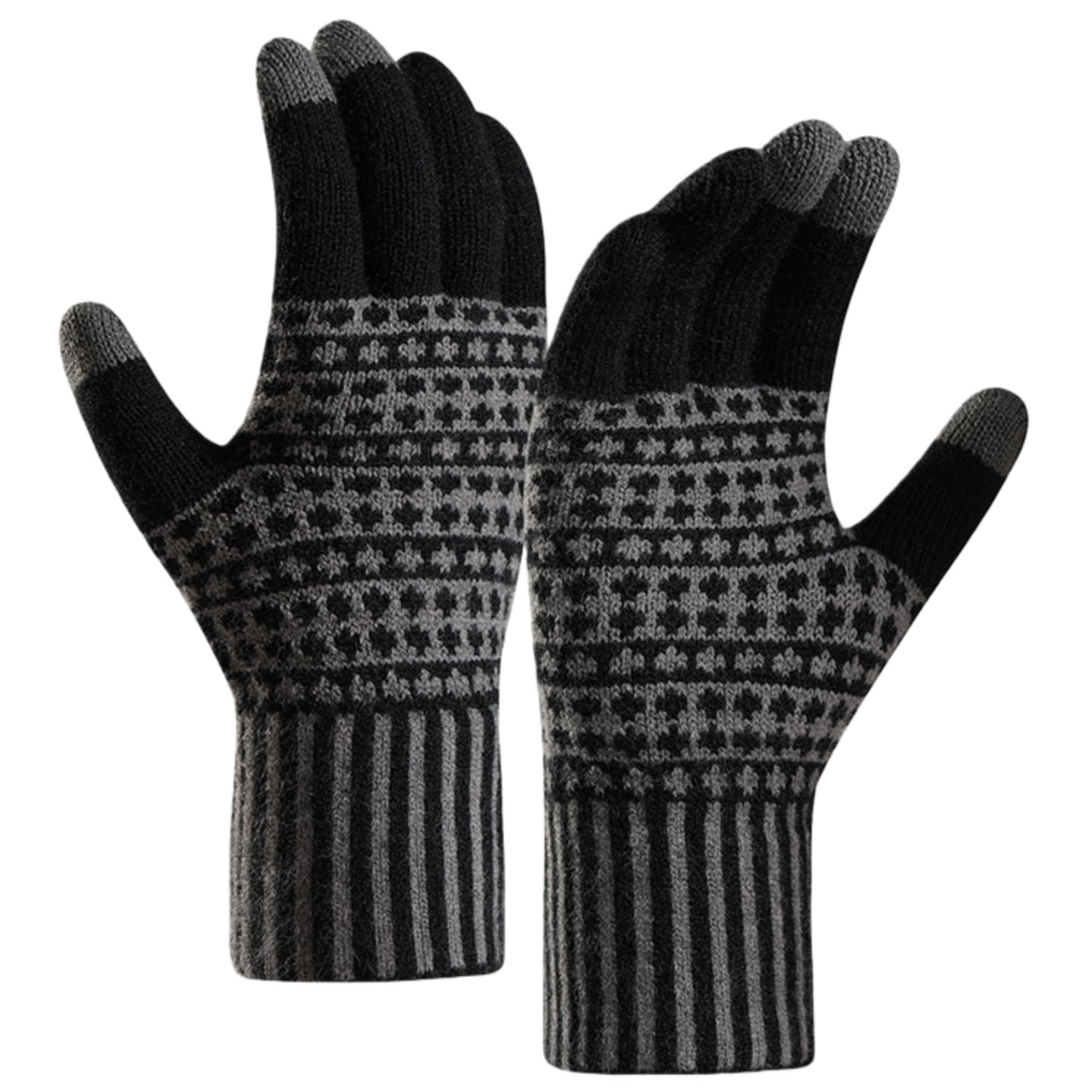 Guantes de Invierno para Hombre y Mujer, Guantes para Correr para Hombre, de Terciopelo, Resistentes al frío, cálidos, de Lana, Tejidos en Jacquard, con Dedos completos y Rayas.