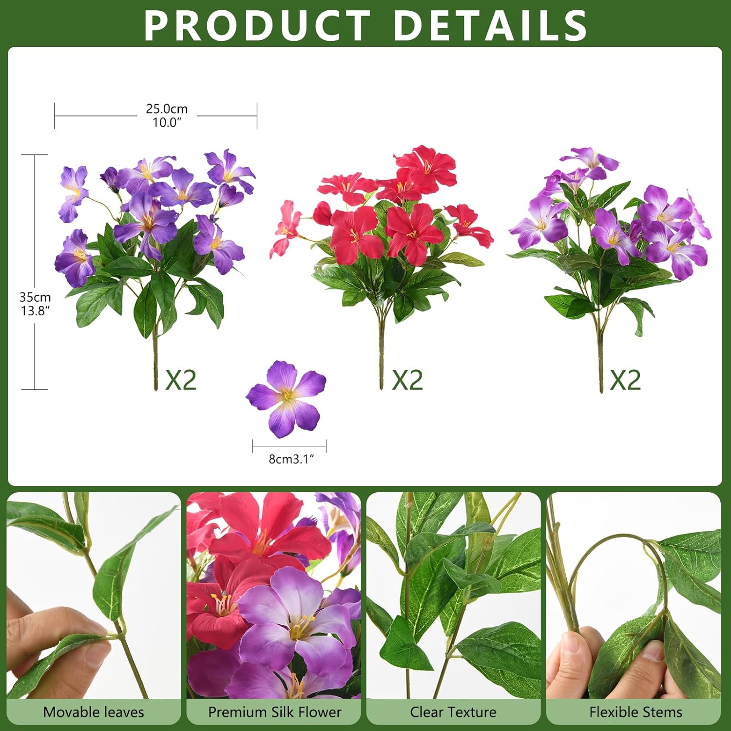 Homsunny Artificial Flowers for Outdoor, 6PCS Fake Silk Flowers UV Resistant, Realistic Faux Plants Flowers for Front Door Porch Planter Patio Yard Garden Spring Decor - Image 2