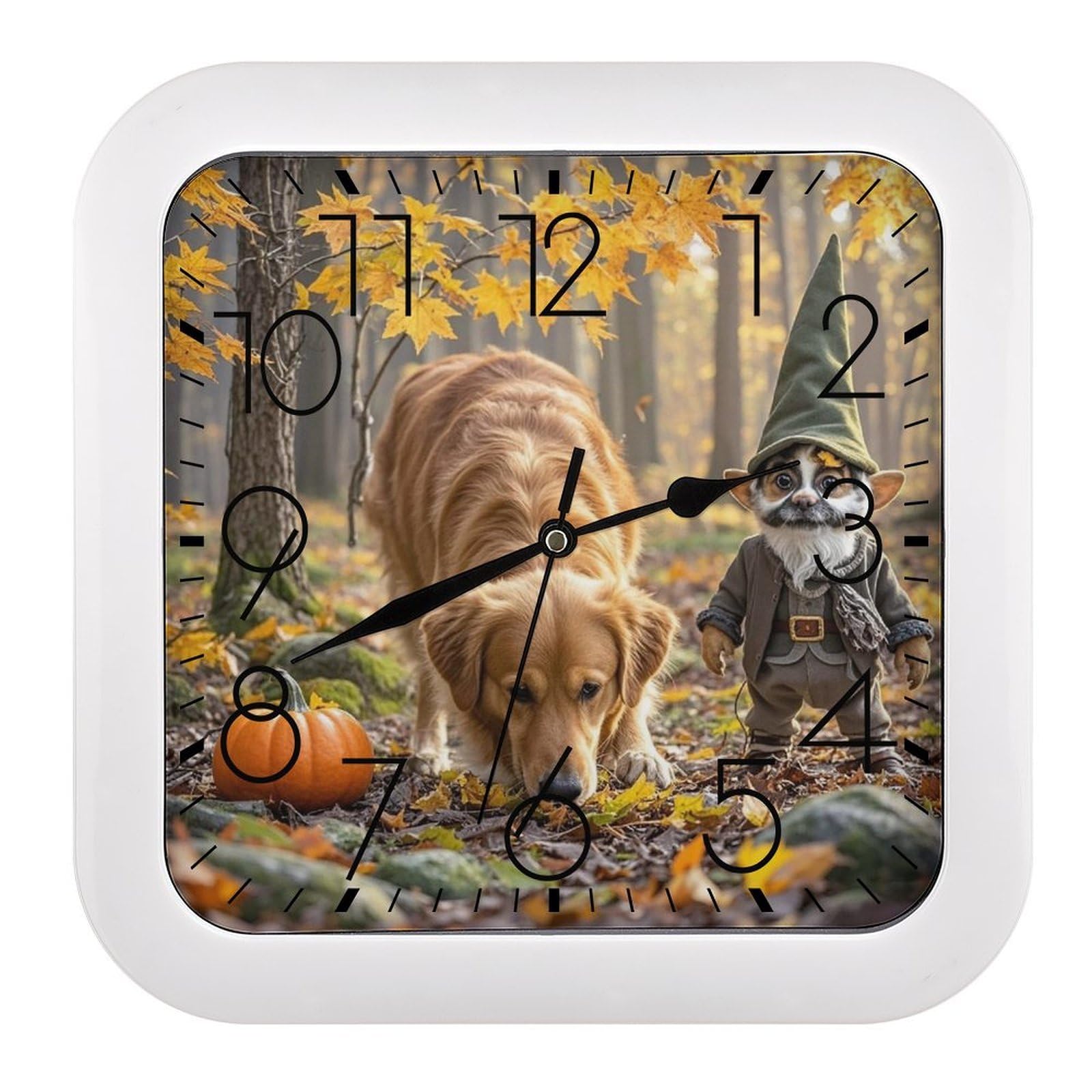LZQPOEAS Pumpkins and Maple Leaves Wall Clock Fashionable Versatile Silent Wall Clock Simple Elegant Non Ticking Analog Clocks Easy to Install Square Modern Clocks for Home Decoration