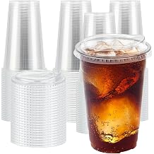 Clawsoff 20 oz 100 Pack Plastic Cups with Lids Disposable Iced Coffee Cups | Leak-Proof & Sturdy, Heavy Duty, Sip Lids, Clear Cups, for Cold Drinks, Juice, Milkshake, Smoothie, Cold Beverage, Food Safe