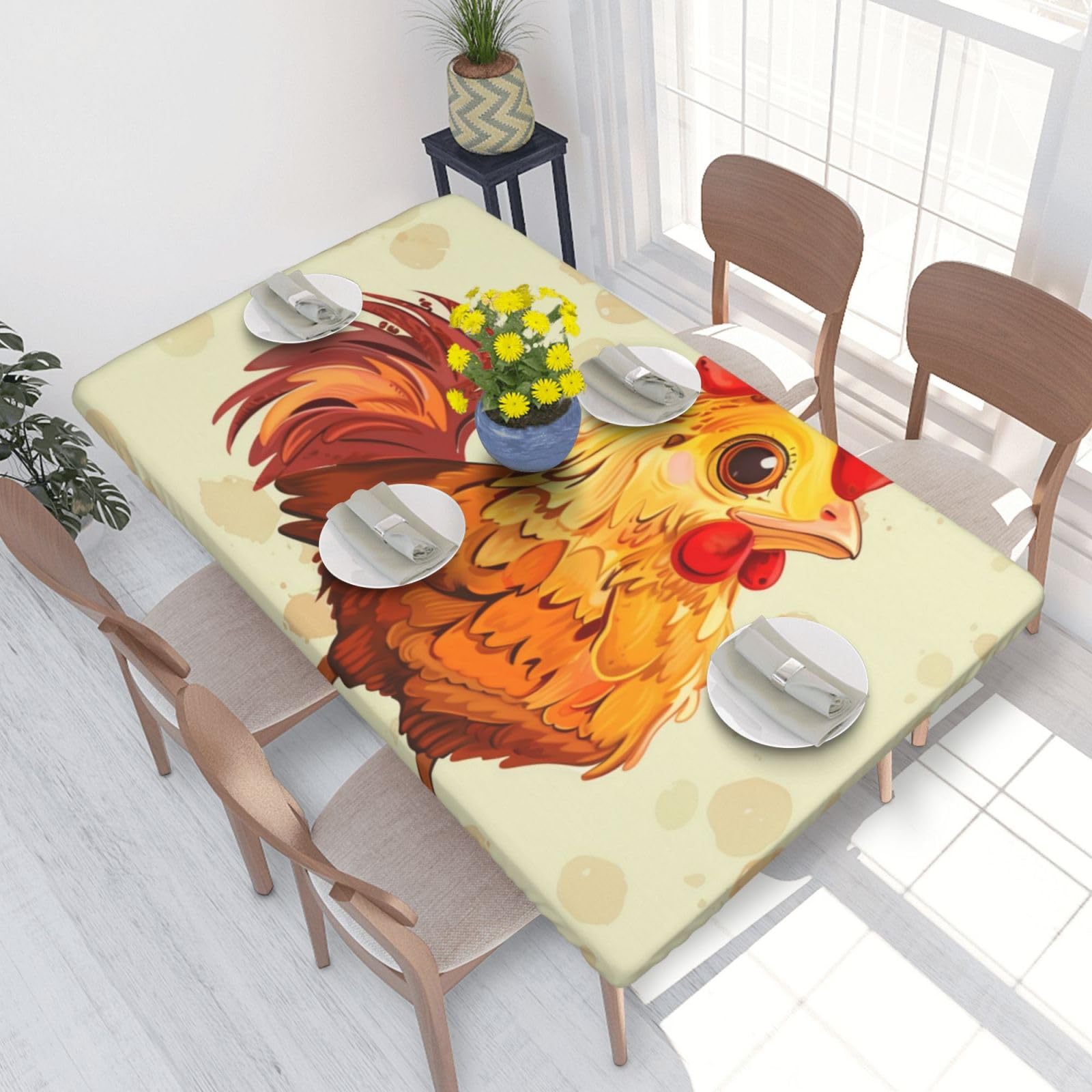 WPKJU Chicken Chick Printed Tablecloths 4ft Rectangular Table Covers Washable Polyester Decorative Table Cloth for Dining Table Picnic Wedding
