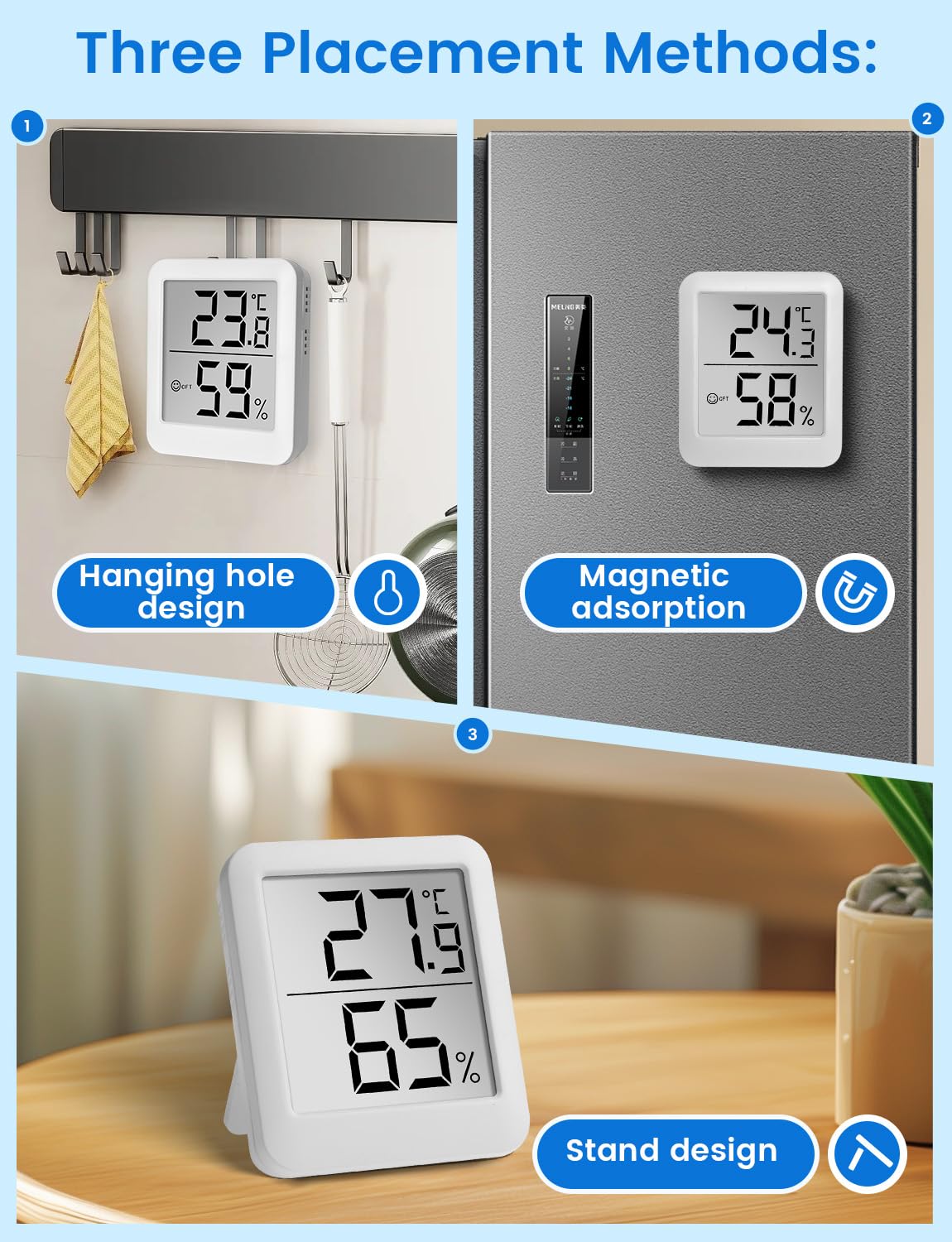 Termometro digitale da camera, igrometro interno con icona Comfort, termometro per ambiente per misurare la temperatura e l'umidità dell'aria per casa e ufficio (6053)