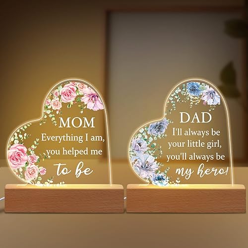 2 Pcs Parent Gifts, Acrylic Night Light Gifts for Parents from Daughter and Son Parents Anniversary Gifts Mother's Day Father's Day Gifts for Birthday Wedding Anniversary(Classic)