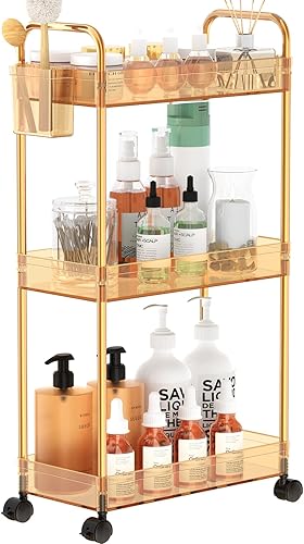 SPACEKEEPER Carrito de almacenamiento utilitario de 3 niveles, organizador de baño rodante, unidad de estantería móvil transparente, carrito