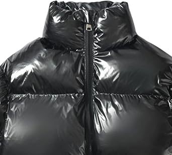 Mens Down Puffer Jacket Thickened Glossy Puffer Jacket Warm Stand Collar Winter Outwear Zip Up Ski Bubble Coat