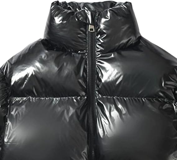 Mens Down Puffer Jacket Thickened Glossy Puffer Jacket Warm Stand Collar Winter Outwear Zip Up Ski Bubble Coat