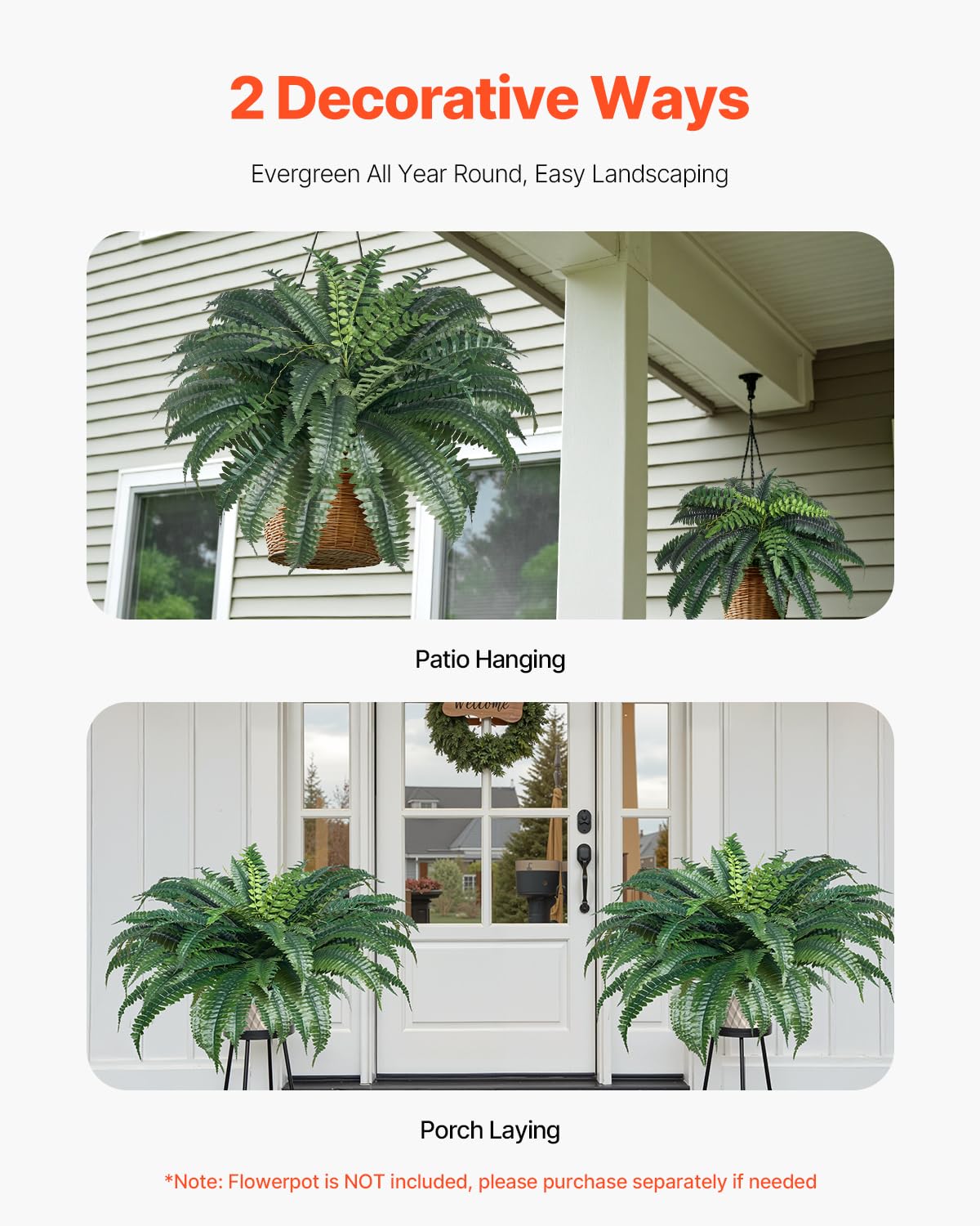 VEVOR Künstliche Farne, 2 STK., Durchmesser 110-120 cm, künstliche Boston-Farn, Kunstpflanze als Wanddekoration mit 50 Zweigen, Kunstfarn für Zuhause & Büro (ohne Blumentopf)