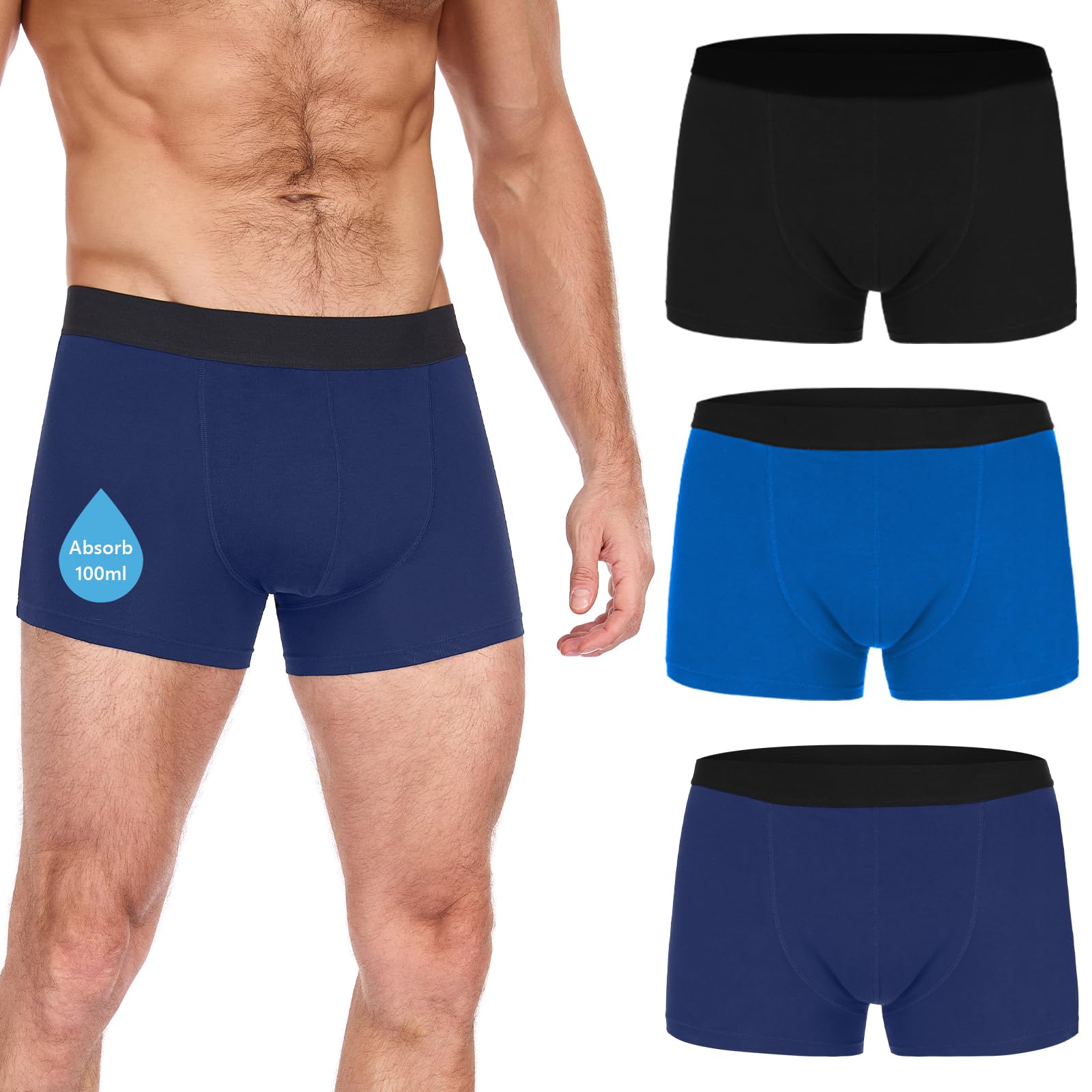 CITURLAN Inkontinenz Pants Männer - 100 ml Saugfähigkeit,Waschbar Boxershorts Herren für Inkontinenz Underwear mit Baumwolle Auslaufsicher Wiederverwendbare für Nacht und aktive Nutzung, 3er Pack
