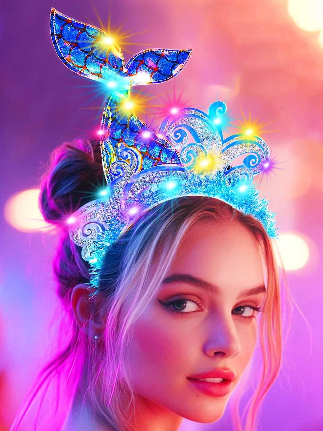 Mermaid Headpiece Costume Starfish Headband Light Up Hair for Women - Image 6