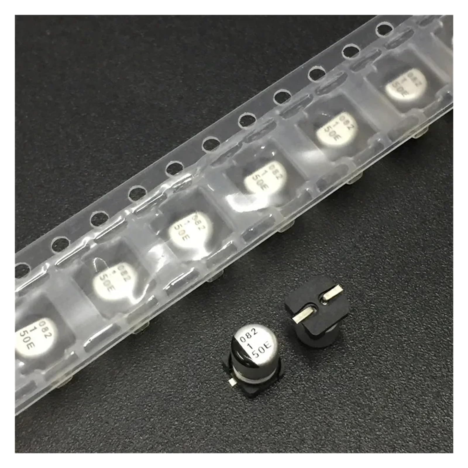 ICXLPMC 100pcs 1uF 50V 4x5.5mm 50V1uF SMD Aluminum Electrolytic Capacitor