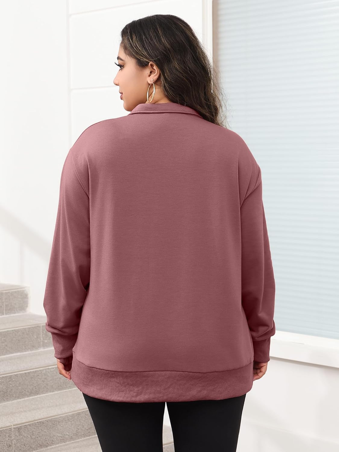 TAKEYAL Plus Size Sweatshirts for Women Pockets Half Zip Pullover Long Sleeve Oversized Drop Shoulder Y2K Clothes - Image 4