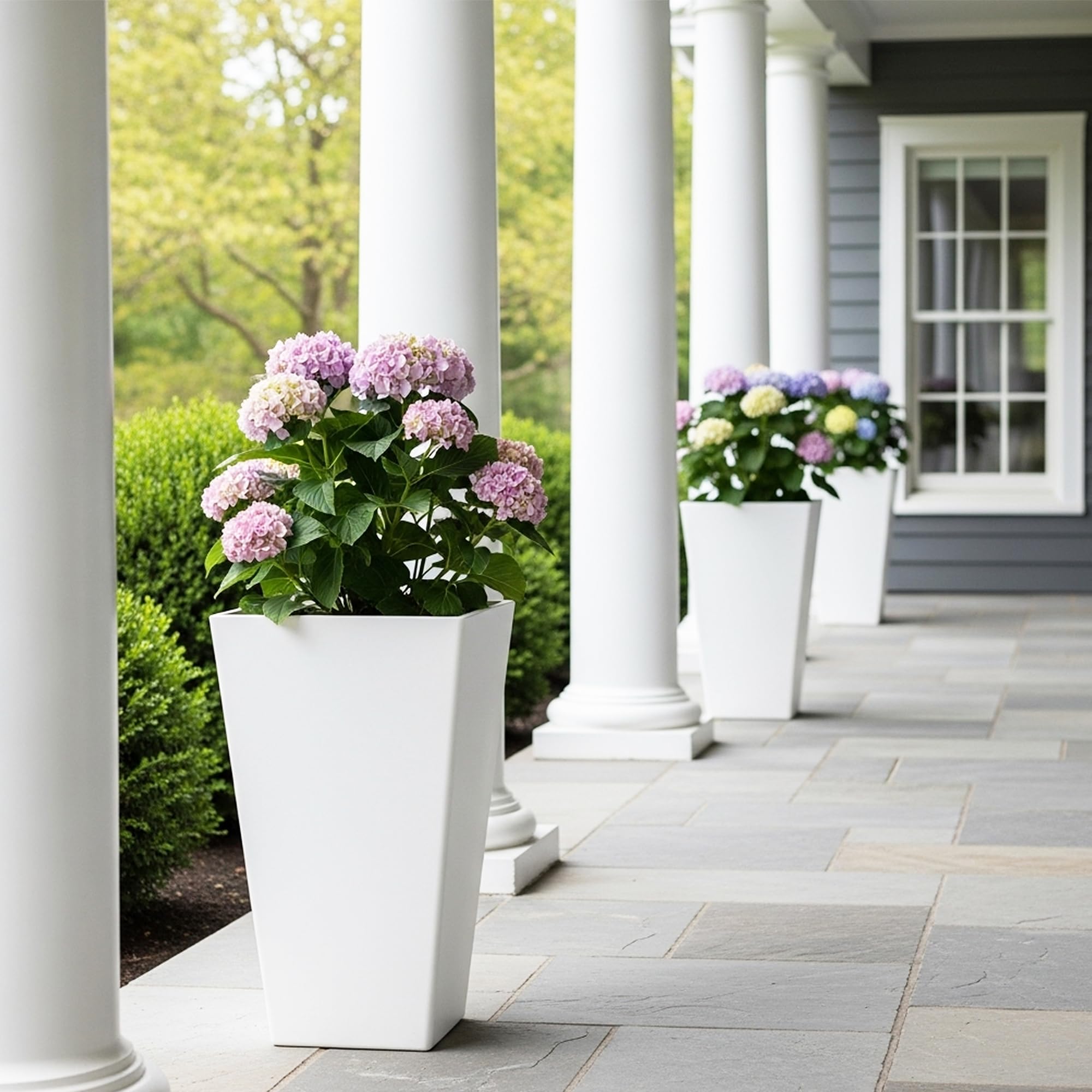 Amazon.com : Worth Garden 20" Tall Planters Set of 2  Large White Tapered  Plastic Flower Pots for Indoor & Outdoor Use  Modern Plant Containers with  Drainage Holes  Ideal for