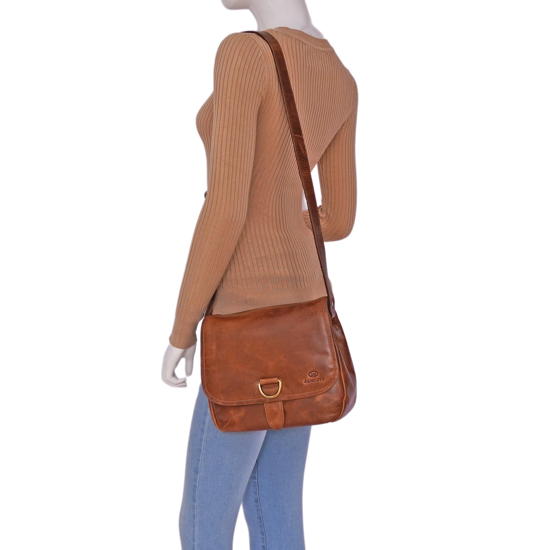 ALMADIH Borsa in pelle di vaccetta donna LOLA marrone deluxe Bandoliera a mano Borsetta a tracolla tracollina monospalla Shopping Porta documenti da lavoro satchel tote grande capacita