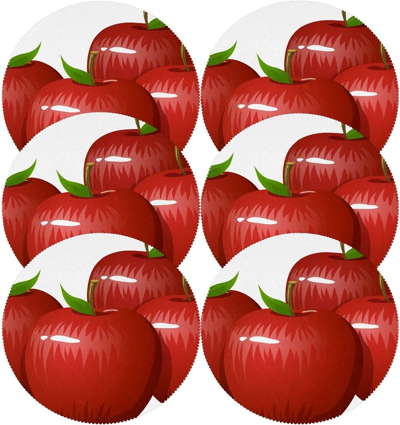 NO Round Placemats Set of 6 Apples Red Fruit Dining Table Mats Kitchen Waterproof Washable Place Mats Wipeable Boho Tablemats for Home Decor,Red