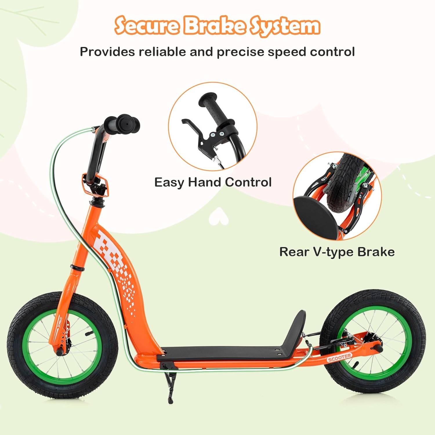 GYMAX Scooter, Kick Scooter for Adults, Teens, Kids with Adjustable Handlebar, 12” Inflatable Wheels, Front Caliper Brake & Non-Slip Deck, Heavy Duty Off-Road Scooter