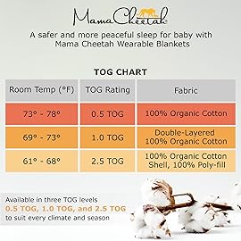 Mama Cheetah Baby Sleep Sack 2.5 TOG, Organic Cotton Baby Wearable Blanket with Two-Way Zipper, Swaddle Transition Baby Sleeping Bag for Newborn Infant Toddler Boy Girl, 12-18 Months