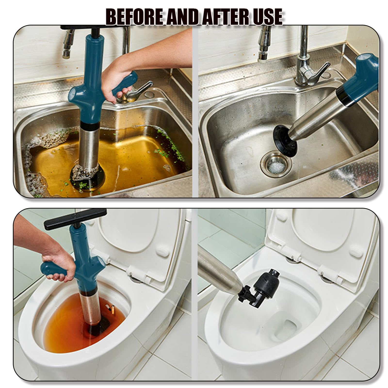 Wenbones Stura WC ad Aria Compressa, Pompa Carichi a Pressione Stantuffo, Stantuffo Pulitore per Tubi ad Aria Compressa ad Alta Pressione per WC, lavandino, Vasca da Bagno (2024 Classica blu)