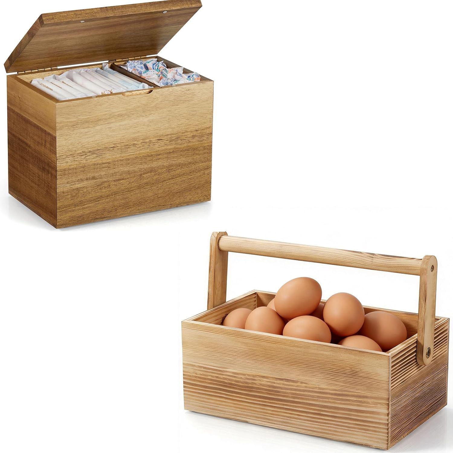 Tampon Holder for Bathroom Decor Acacia & Egg Basket,Wooden Egg Basket for Gathering Fresh Eggs