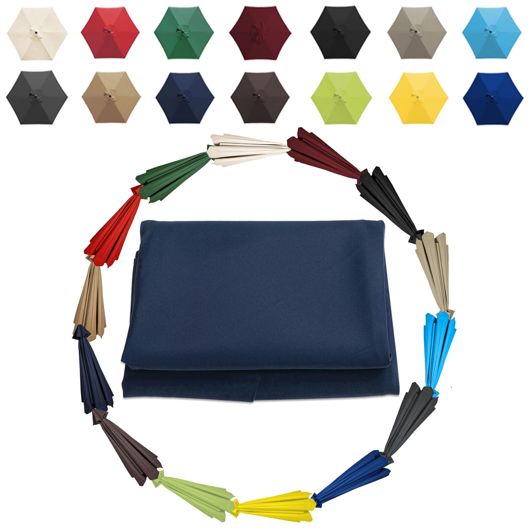 Waterproof Umbrella Replacement Canopy 6 Arms 8 Arms Replacement Top Canopy For Umbrella, 6.6ft/9ft/10ft (200cm/270cm/300cm)Patio Umbrella Replacement Cloth UV Protection(Color:Navy blue,Size:6 ribs-2