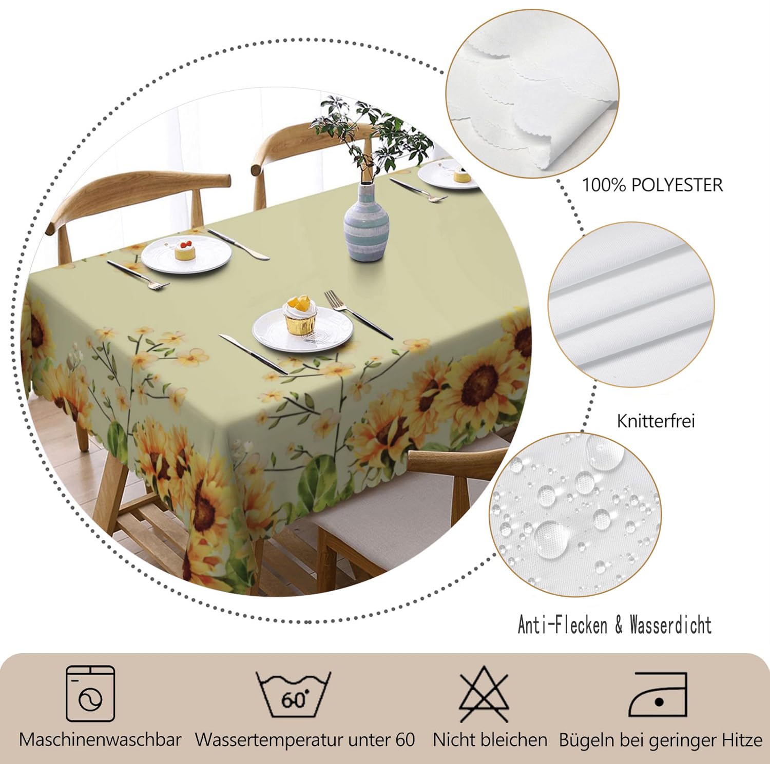 Mantel lavable, rectangular, otoño, impermeable y antimanchas, 150 x 260 cm, para cocina, comedor, jardín, exterior (fácil limpieza)