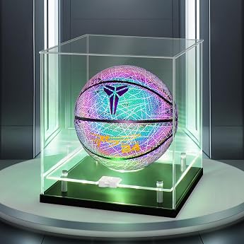 Basketball Acrylic Display Case with LED Display Case with Stand UV Protection Transparent Display Case Box for Signed Basketball Collectibles Sports Memorabilia 28 x 28 x 30 cm