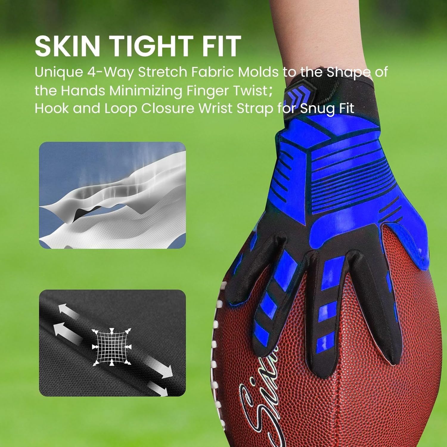 FINGER TEN American Football Gloves Handschuhe Fußball Empfangshandschuhe für Jugendliche Upgrade Atmungsaktive Flexible Empfangshandschuhe Geschenk für Kinder Jungen Mädchen