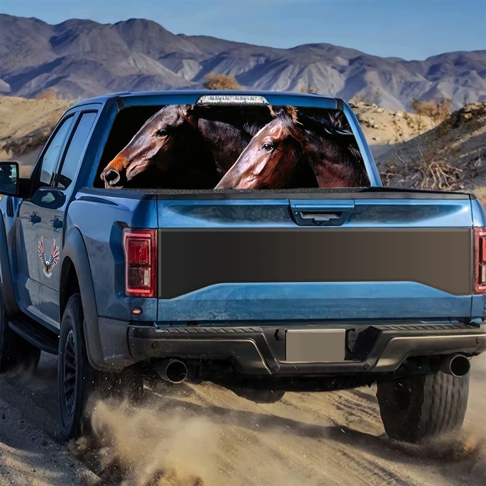 Adesivo per finestrino posteriore per camion, auto, con motivo a forma di cavallo e finestra posteriore in vinile perforato, per camion, SUV, furgoni, pickup, A, 147,3 x 45,7 cm