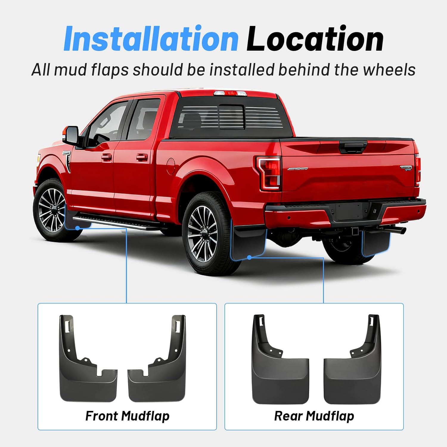 4Pcs Mud Flaps Splash Guards Fit for 2021-2026 Ford F-150 F150 (Without Fender Flares), Front & Rear Mud Guards, No-Drill Installation, Heavy-Duty Material, All-Weather Protection Accessories