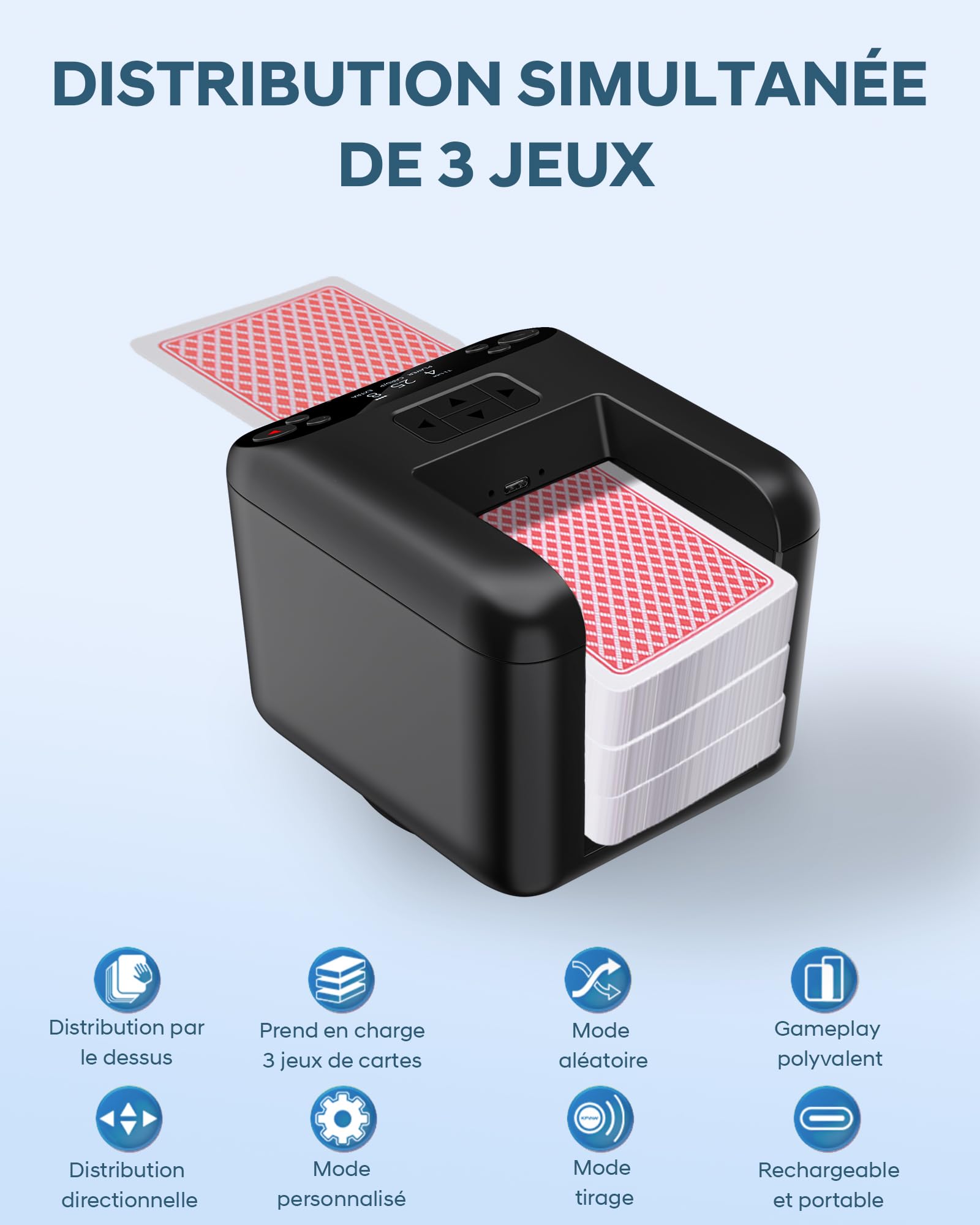 Distributeur de Cartes Automatique – Rotation 180°/360° pour 1–3 Jeux, 2–12 Joueurs avec 4 Télécommandes | Modes de Jeu Intégrés, Rechargeable & Silencieux pour Poker, Blackjack, Texas Holdem, UNO