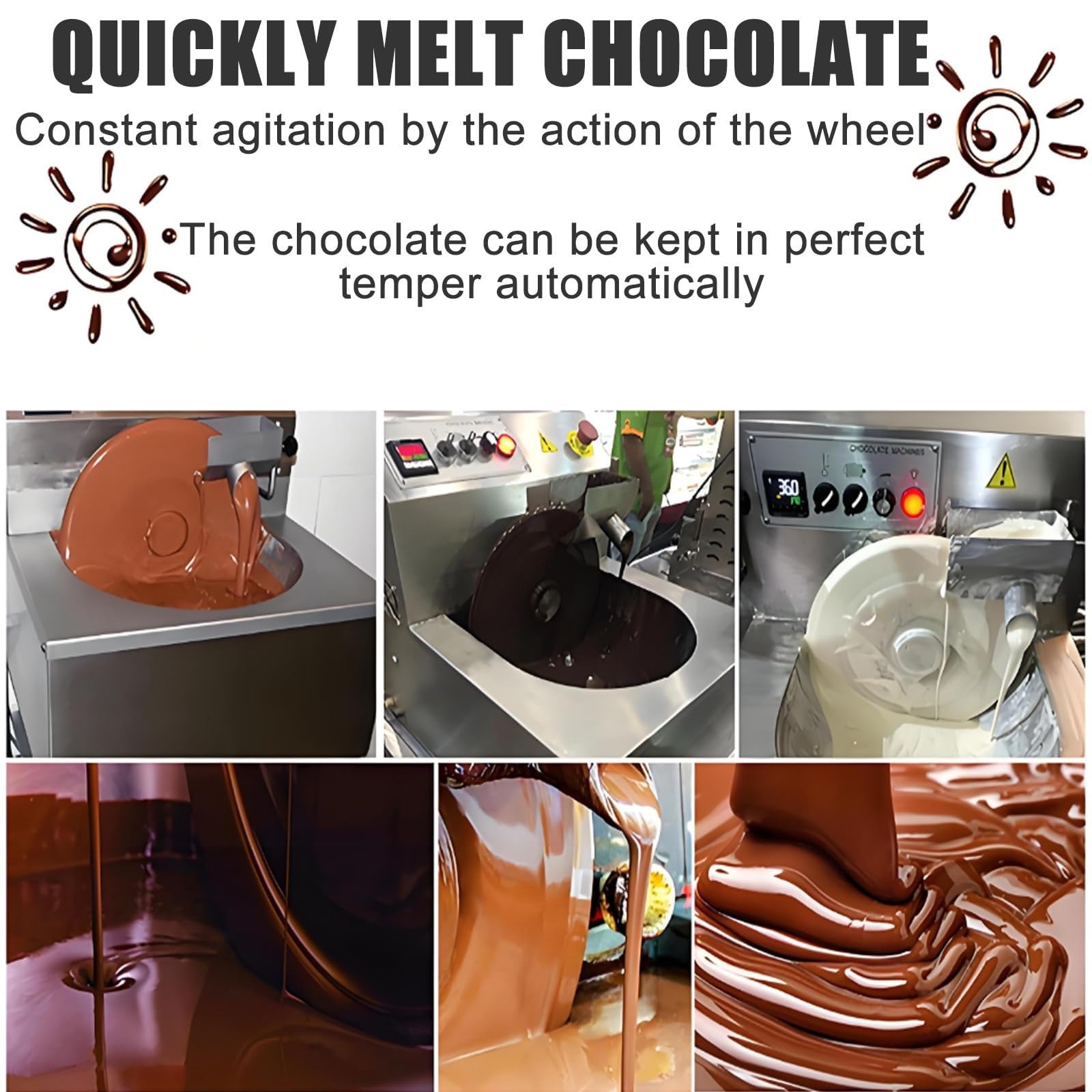 Fondoir À Chocolat & Mélangeur À Chocolat Professionnel (35-55 Tr/min), Tempéreuse À Chocolat, Mélange Automatique Et Contrôle De La Température, Pour Lait, Café Et Fromage(8KG)