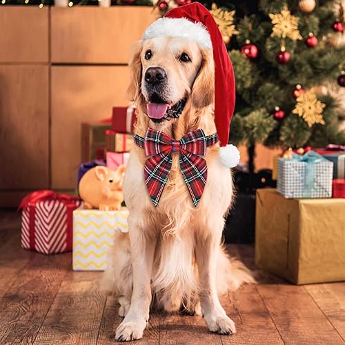 Miniatura 7 de Malier Collar de Navidad para perro con pajarita, collares clásicos de Navidad para perros a cuadros rojos para niñas y niños, lindos collares