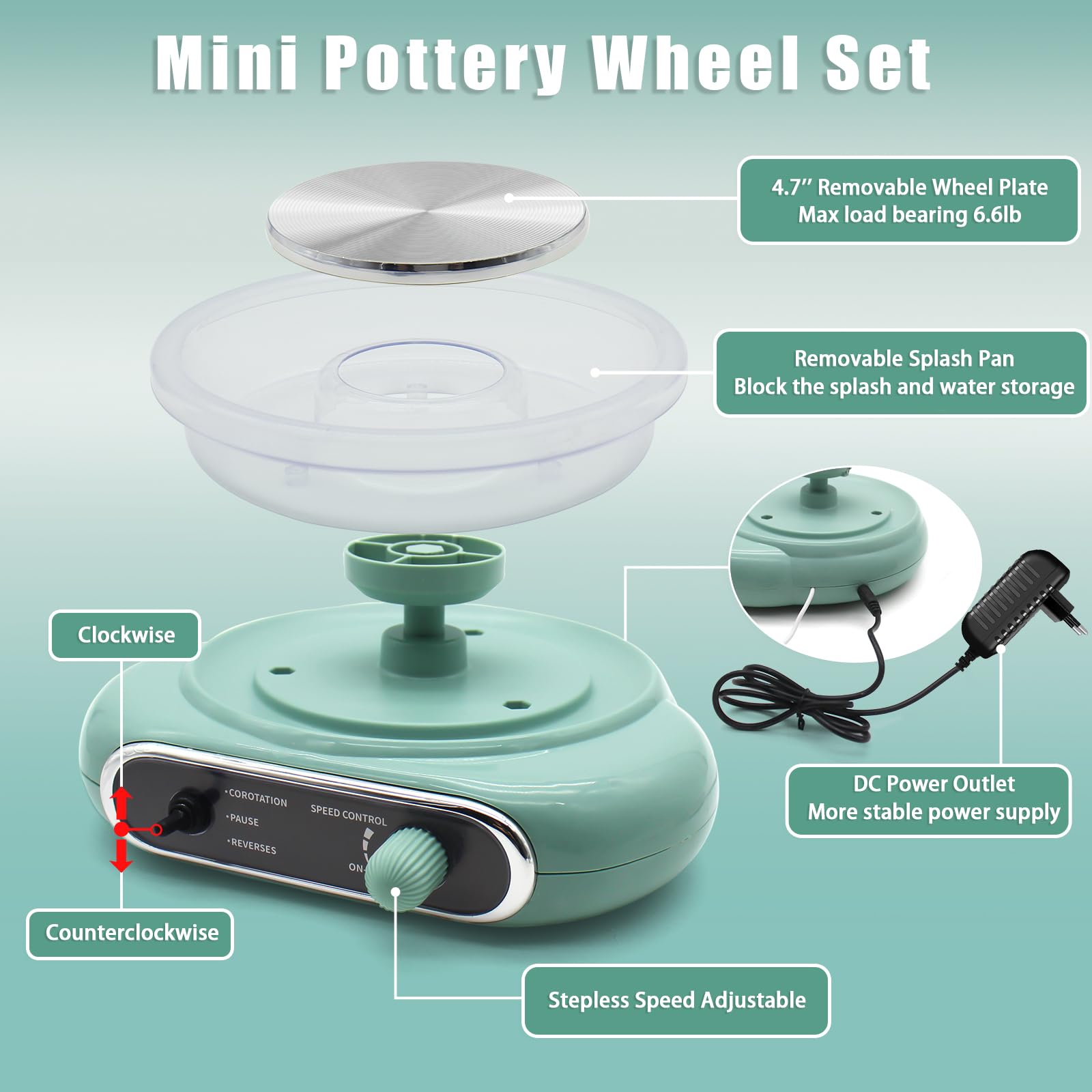 fisca Mini-Töpferscheibe, 4,7" Töpferscheibe für Kinder, Jugendliche und Erwachsene Anfänger, Plug-In-Motor, 1,32 lbs luftgetrockneter Ton, Bastelset für DIY, Keramikarbeiten und Kunstschaffen