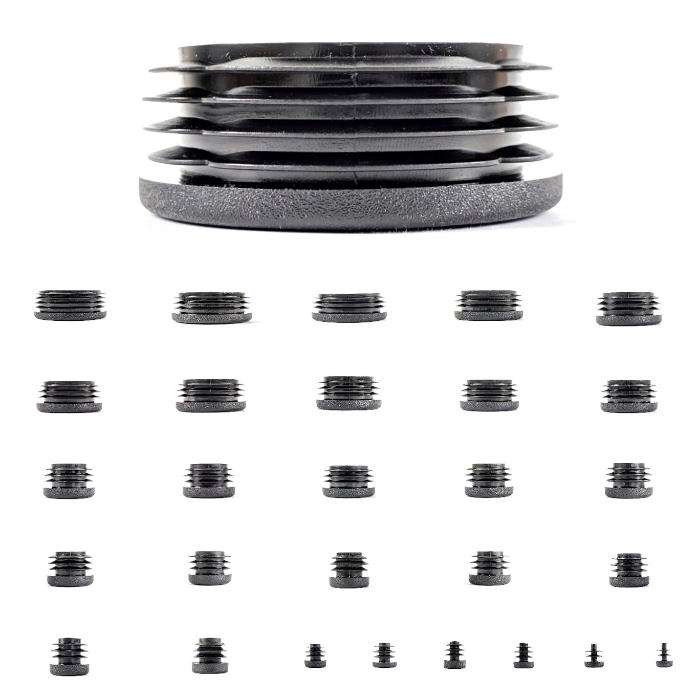 Plastic End Caps. Ribbed Inserts for Round Tubes. Made in Germany (Black, Suitable for Tubes with 34mm Outside Diameter with 1.5mm to 2mm Wall Thickness- See Second Image, Pack of 8) — image 1