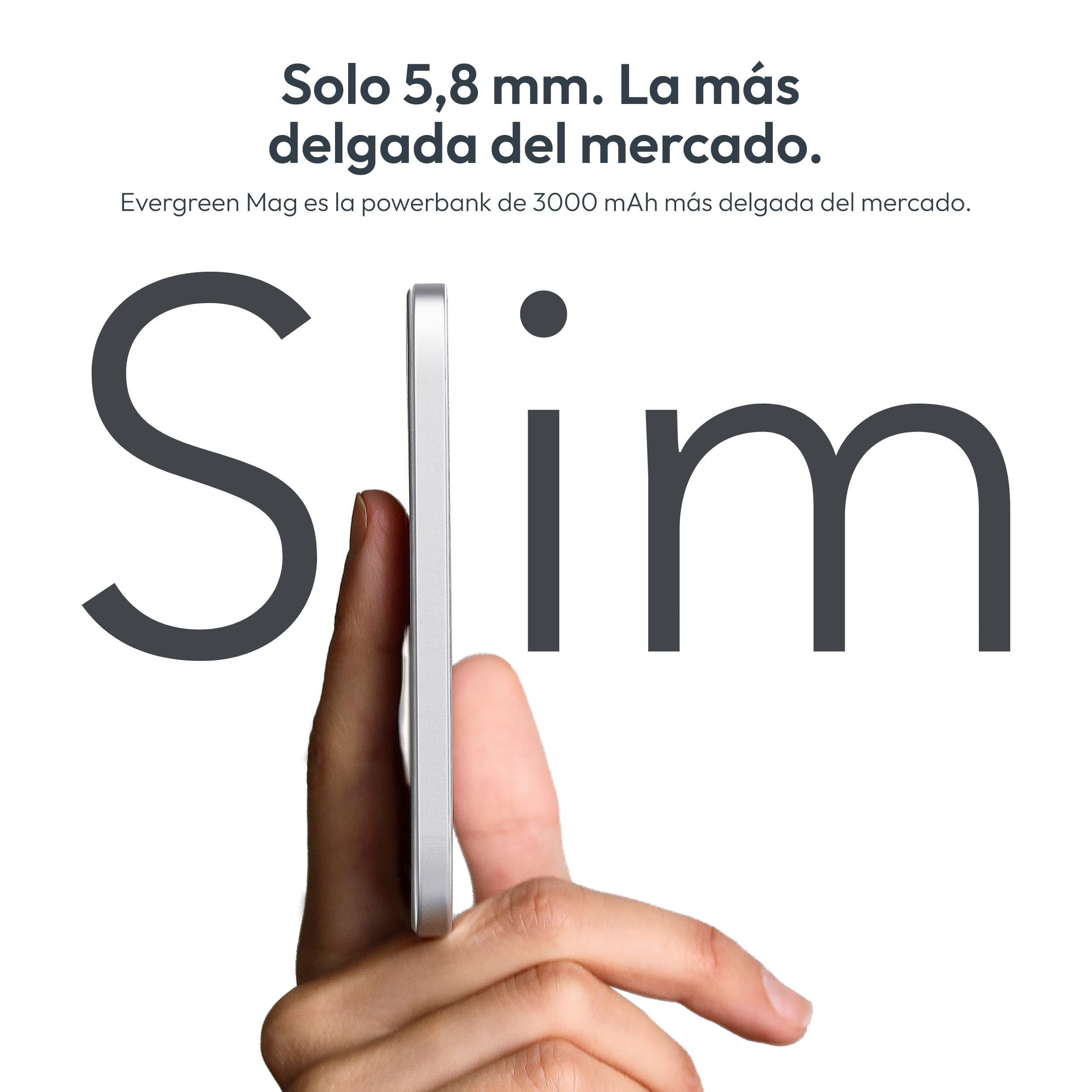 VONMÄHLEN Evergreen Mag - Batería externa inalámbrica compatible con MagSafe - Cargador portátil con 3000 mAh y 7,5 W de carga inalámbrica, batería externa magnética, 3 años de garantía, solo 5,8 mm