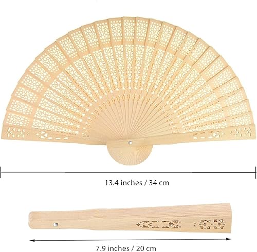 Miniatura 2 de Wobe Paquete de 60 abanicos de sándalo para recuerdos de boda, abanicos plegables de mano de madera, calados, para bodas, fiestas, decoración del