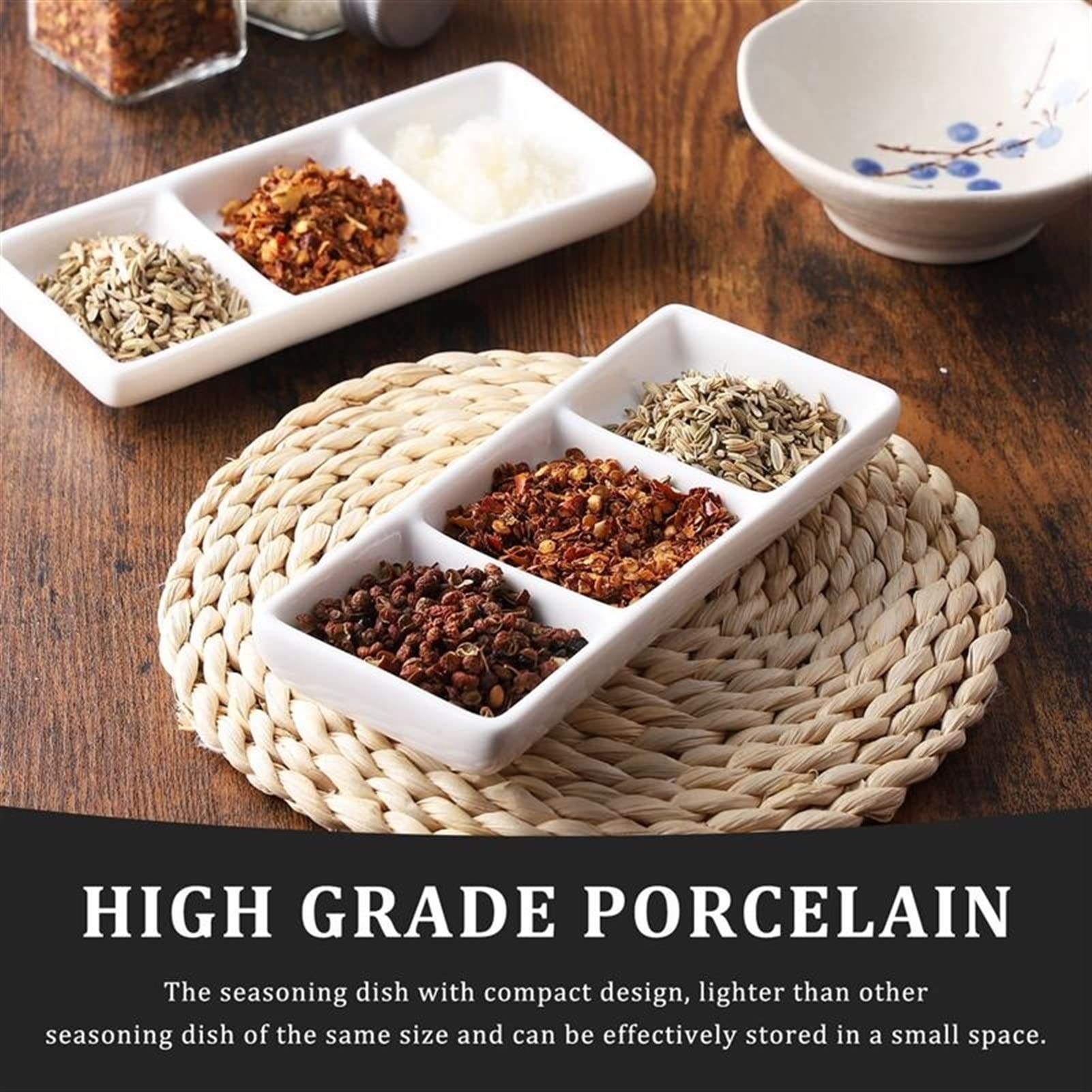 Ciotoline da Snack 6 pollice ceramica 3-compartimento Antipasto Antipasto for serving Vassoio rettangolare salsa divisa Piatti aceto Piatto condimento Strumenti da cucina 2pcs Piatti Snack Ceramica