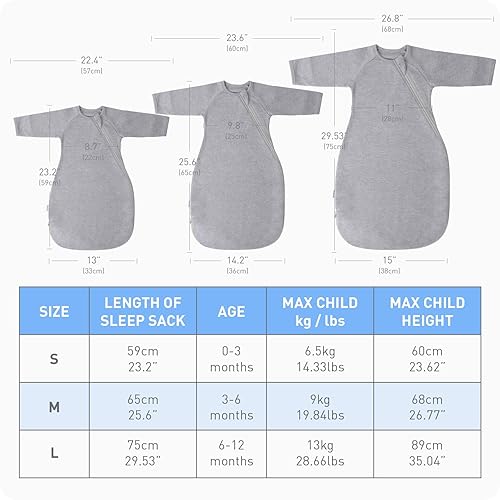Miniatura 6 de Saco de transición de algodón suave de alta calidad con brazos arriba y mangas de 0 a 3 meses, puños de manoplas, cremallera de 2 vías, sacos de