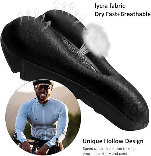 Miniatura 2 de Ryaco Funda de cojín de gel para asiento de bicicleta, transpirable, cómoda, color negro con funda resistente al agua y al polvo, se adapta a spin,