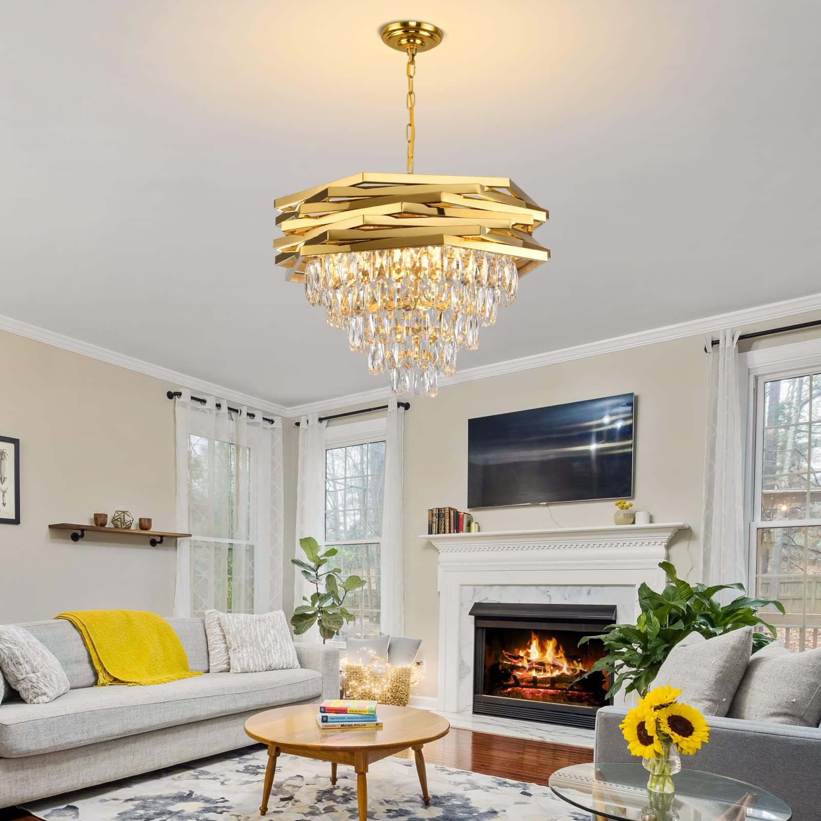 Lampadario di cristallo moderno Lampadari rotondi da 60 cm in oro per sala da pranzo K9 Lampadari a sospensione a soffitto a 5 livelli Lampadario grande da incasso per soggiorno Ingresso Foyer Scala