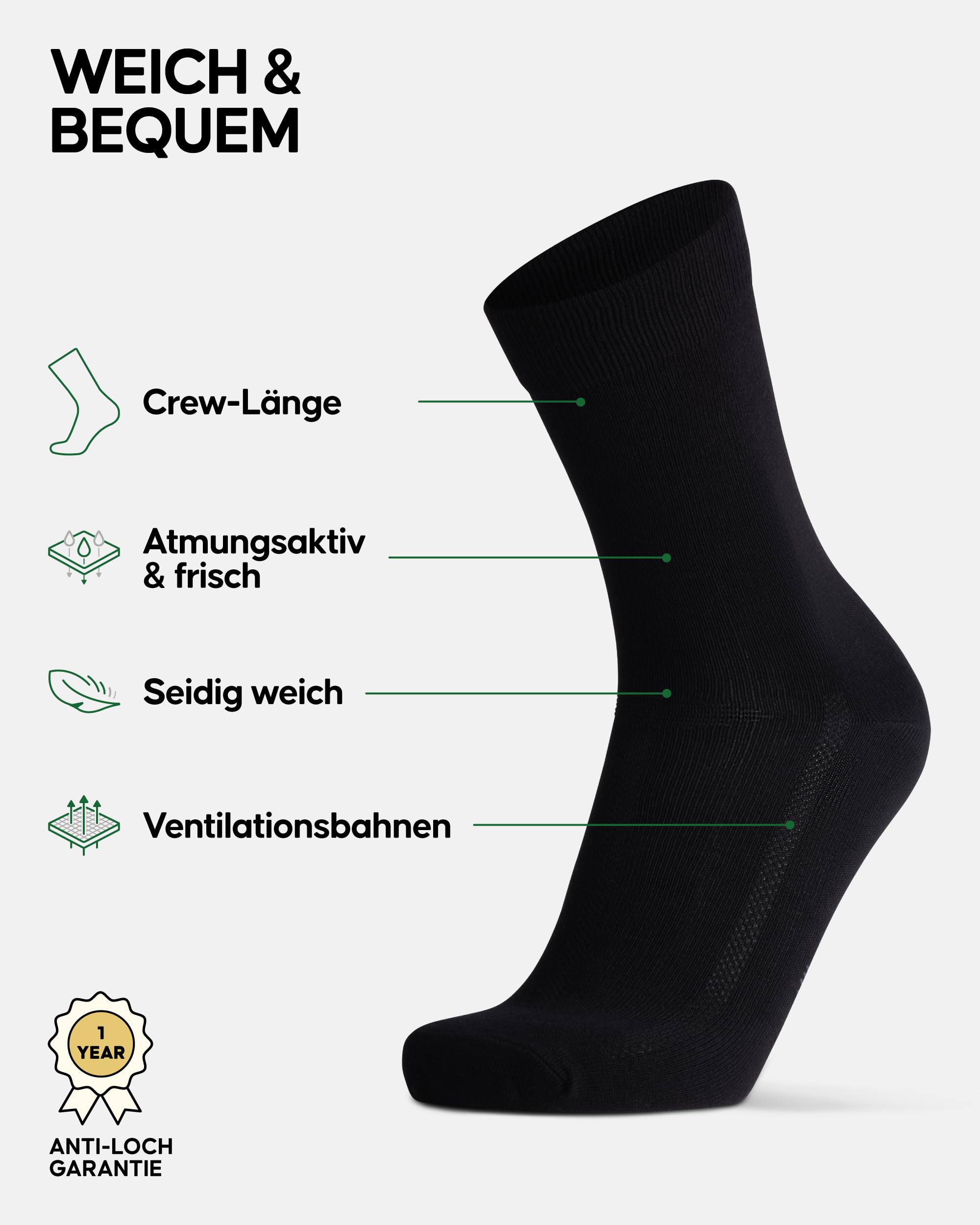 DANISH ENDURANCE Bambus Socken, Business Socken, Bunte Socken, Atmungsaktive Socken, Superweich & Anti-Blasen, Herren & Damen, 3 oder 6 Paar